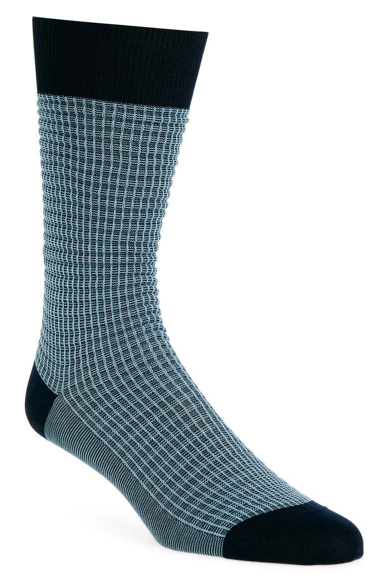 Smythson Textured Check Dress Socks, Main, color, NAVY 001