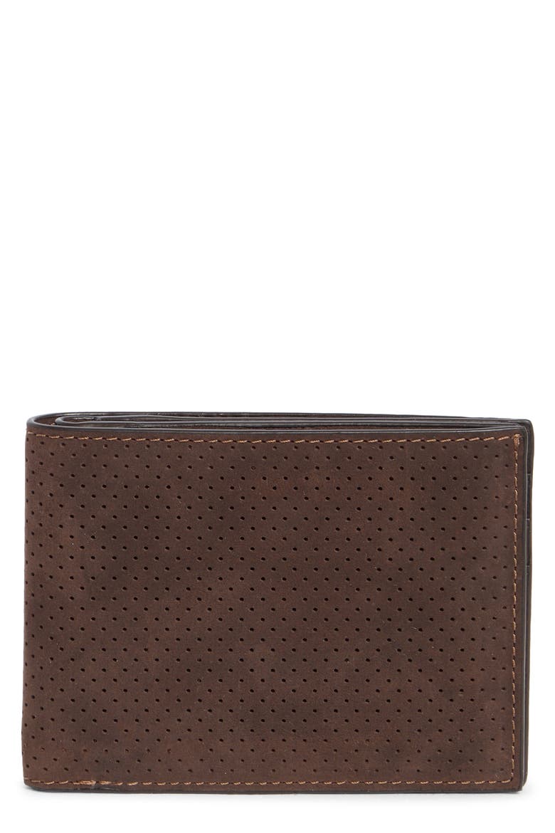 Oil Tanned Leather Perforated Billfold Wallet, Main, color, TAN