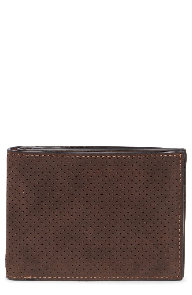 Johnston & Murphy Oil Tanned Leather Perforated Billfold Wallet, Main, color, Tan