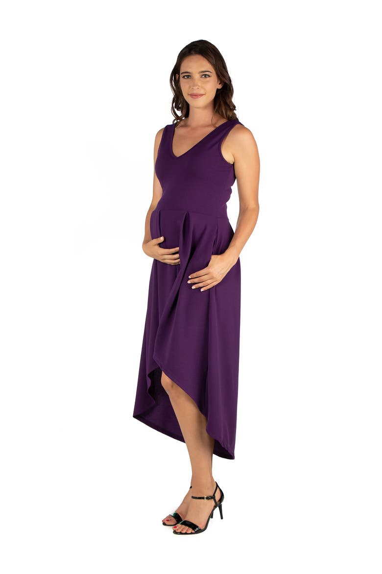 Maternity Sleeveless Fit and Flare High Low Dress, Alternate, color, Purple