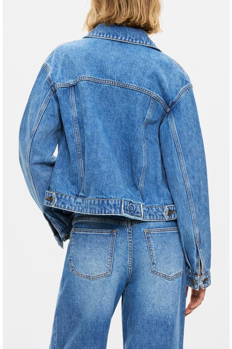 Embroidered Detail Denim Trucker Jacket, Alternate, color, MEDIUM BLUE