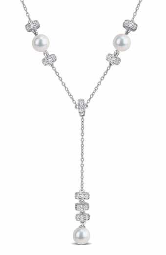 Pearl & White Sapphire Lariat Necklace