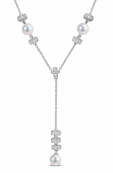 Pearl & White Sapphire Lariat Necklace