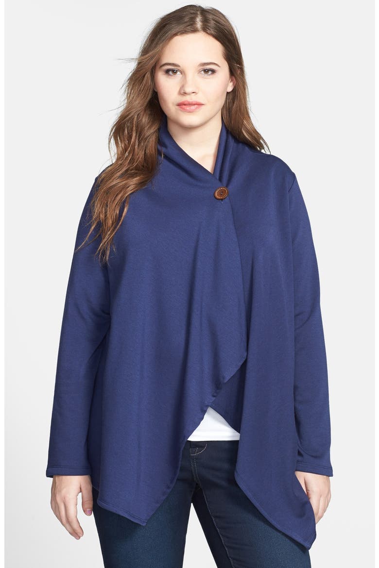 One-Button Fleece Cardigan, Main, color, NAVY PEACOAT