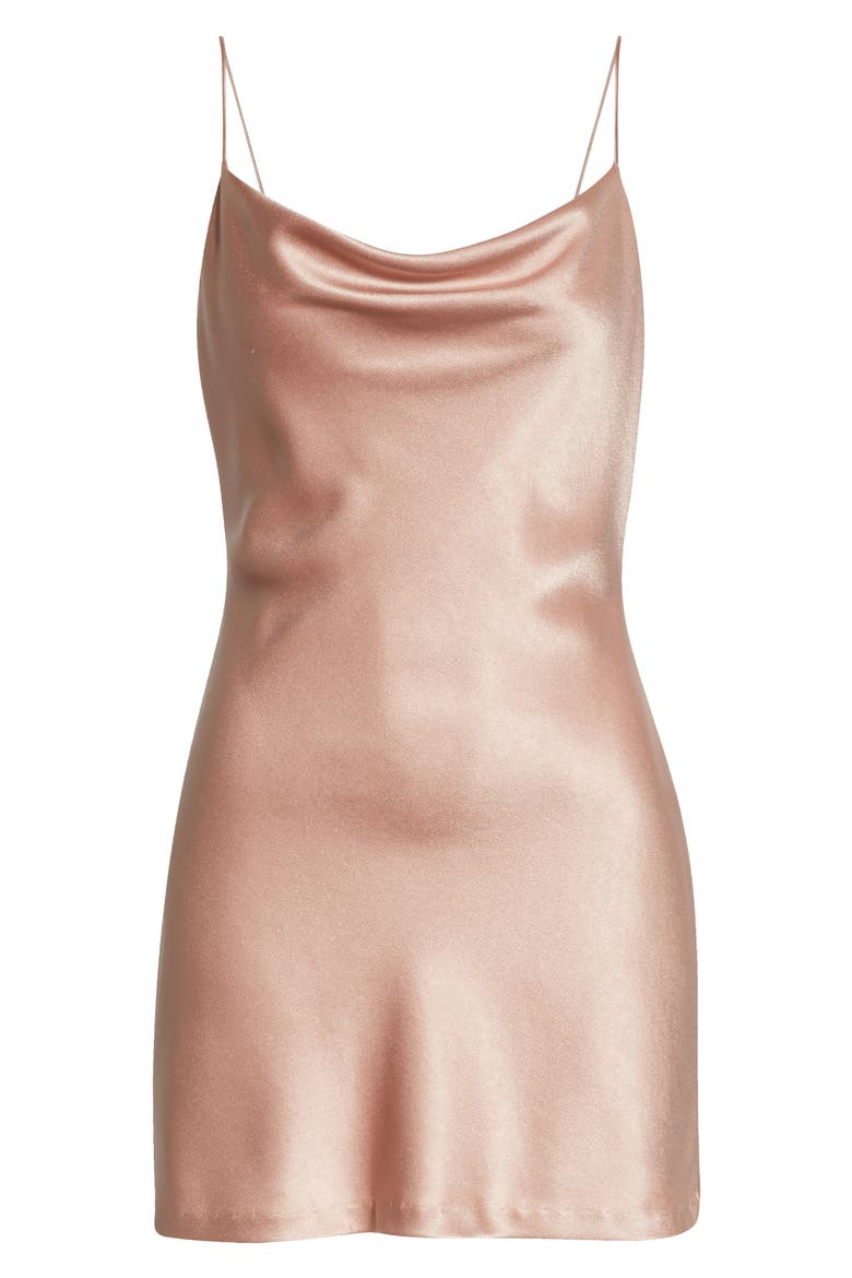 Harmony Cowl Neck Satin Minidress, Alternate, color, ROSE TAN