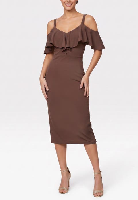 Marcella Off the Shoulder Ruffle Midi Dress