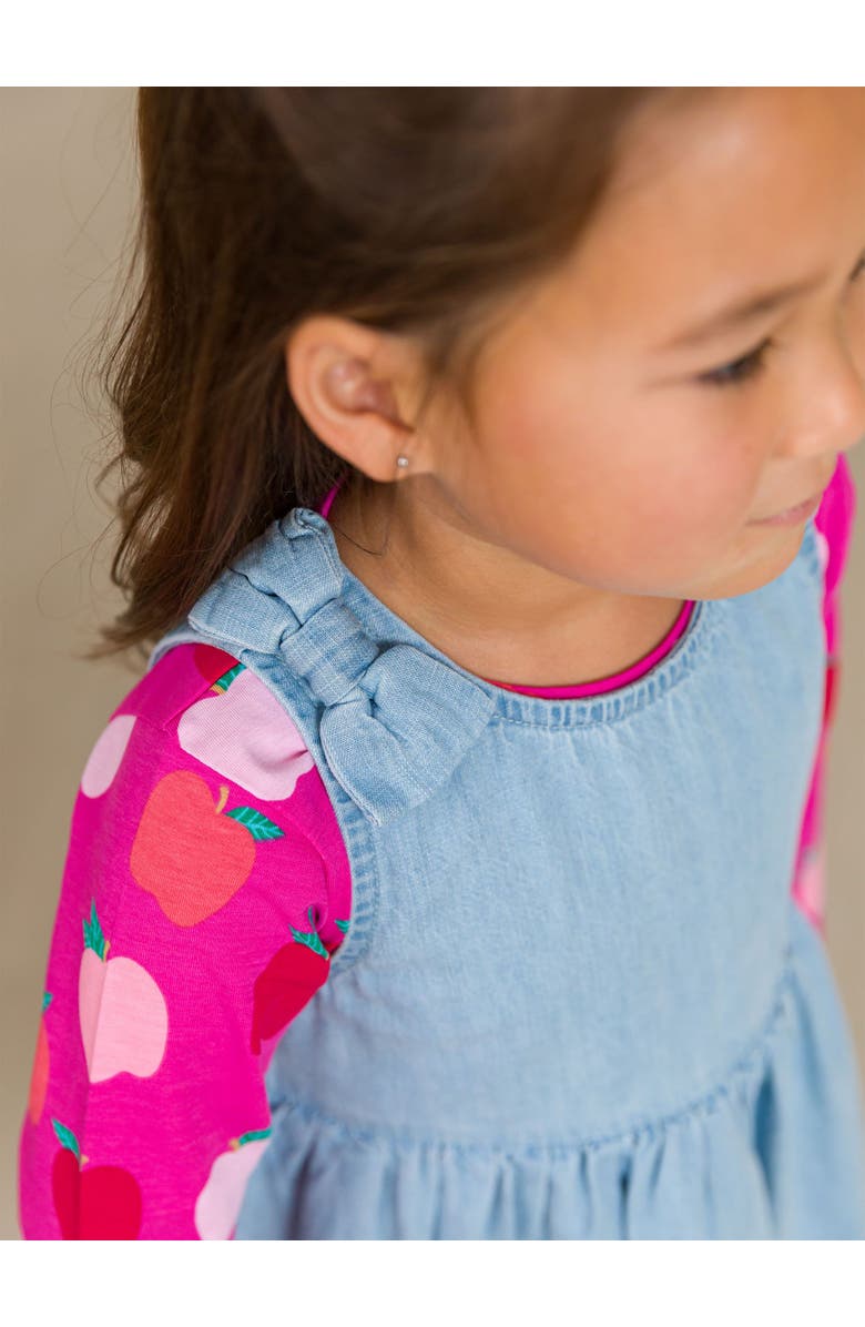 RuffleButts Woven Bow Jumper Dress, Alternate, color, Light Wash