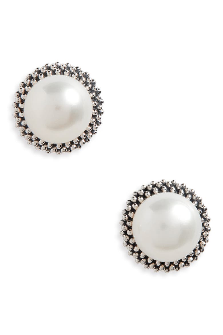 Luna Pearl Stud Earrings, Alternate, color, SILVER/ PEARL