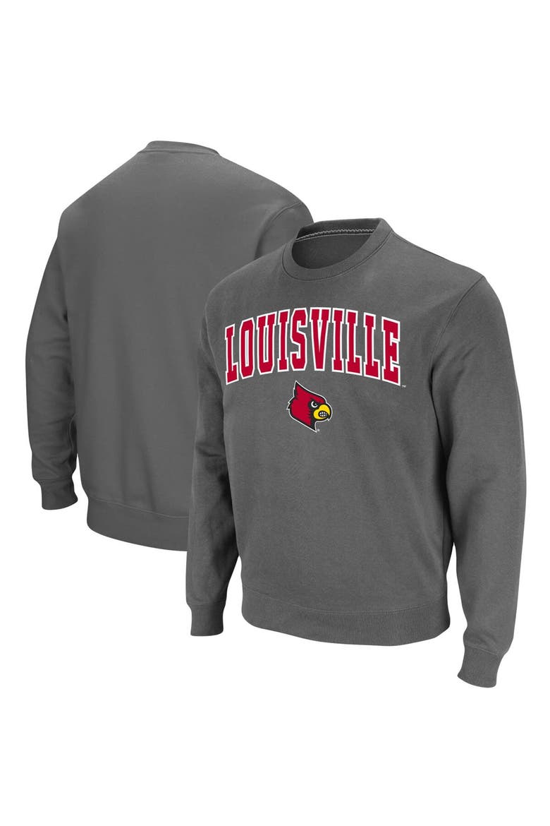 Men's Colosseum Charcoal Louisville Cardinals Arch & Logo Tackle Twill Pullover Sweatshirt, Main, color, Charcoal
