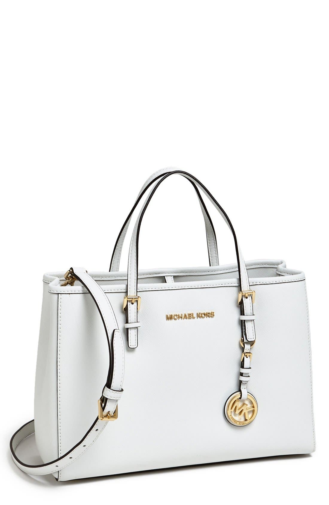 'Jet Set' East/West Saffiano Leather Tote, Main, color, OPTIC WHITE