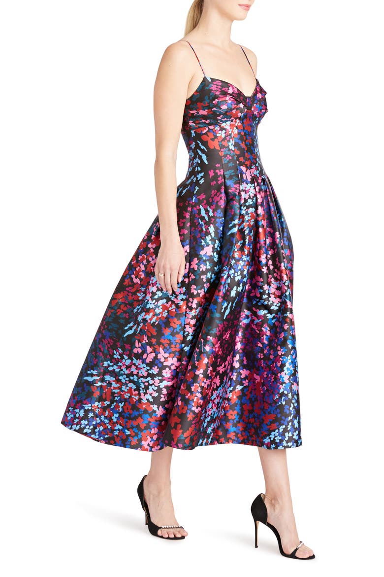 Mikado Floral Print A-Line Dress, Alternate, color, CONFETTI FLORAL