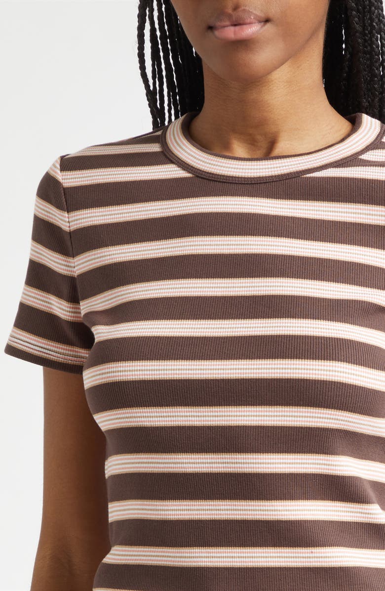 Veronica Beard Pruitt Stripe Rib T-Shirt, Alternate, color, Brown Stripe