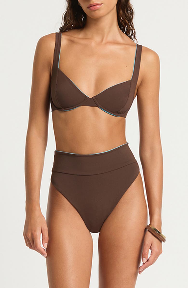 bond-eye Raya Reversible High Waist Bikini Bottoms, Alternate, color, Espresso Cala