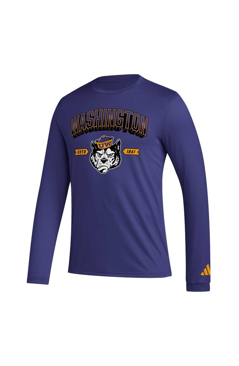 adidas Men's adidas Purple Washington Huskies Mighty Mascot Pregame Long Sleeve T-Shirt, Alternate, color, Purple