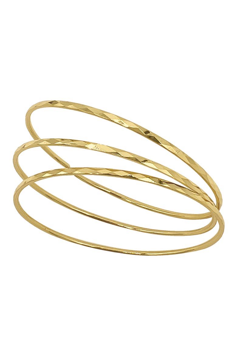 Set of 3 Hammered 14K Gold Plated Bangle Bracelets, Main, color, YELLOW