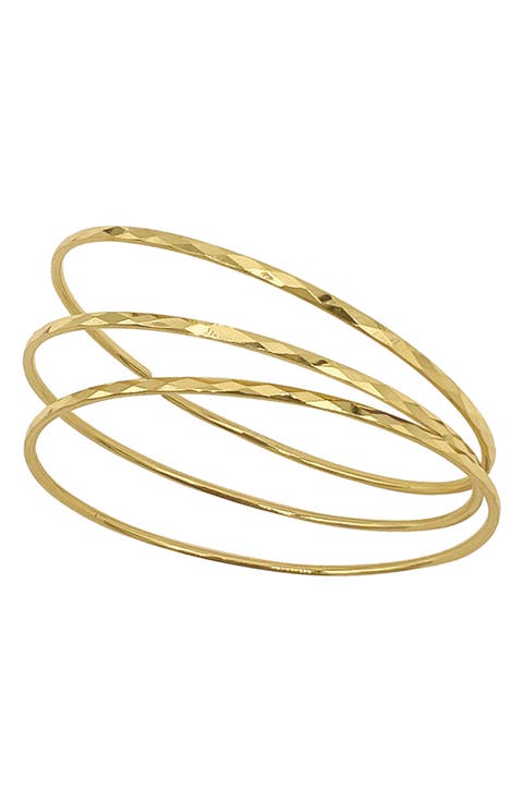 Set of 3 Hammered 14K Gold Plated Bangle Bracelets