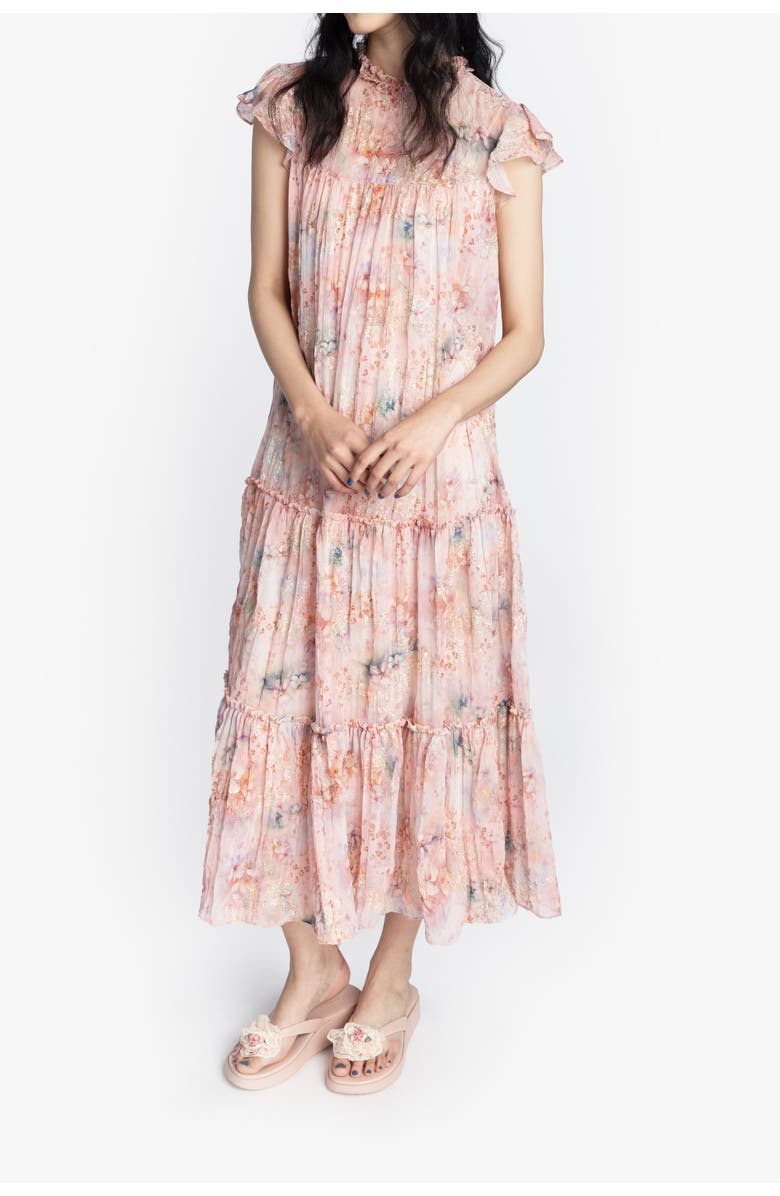Anna Sui Oasis Blooms Tiered Maxi Dress, Alternate, color, Blush Multi