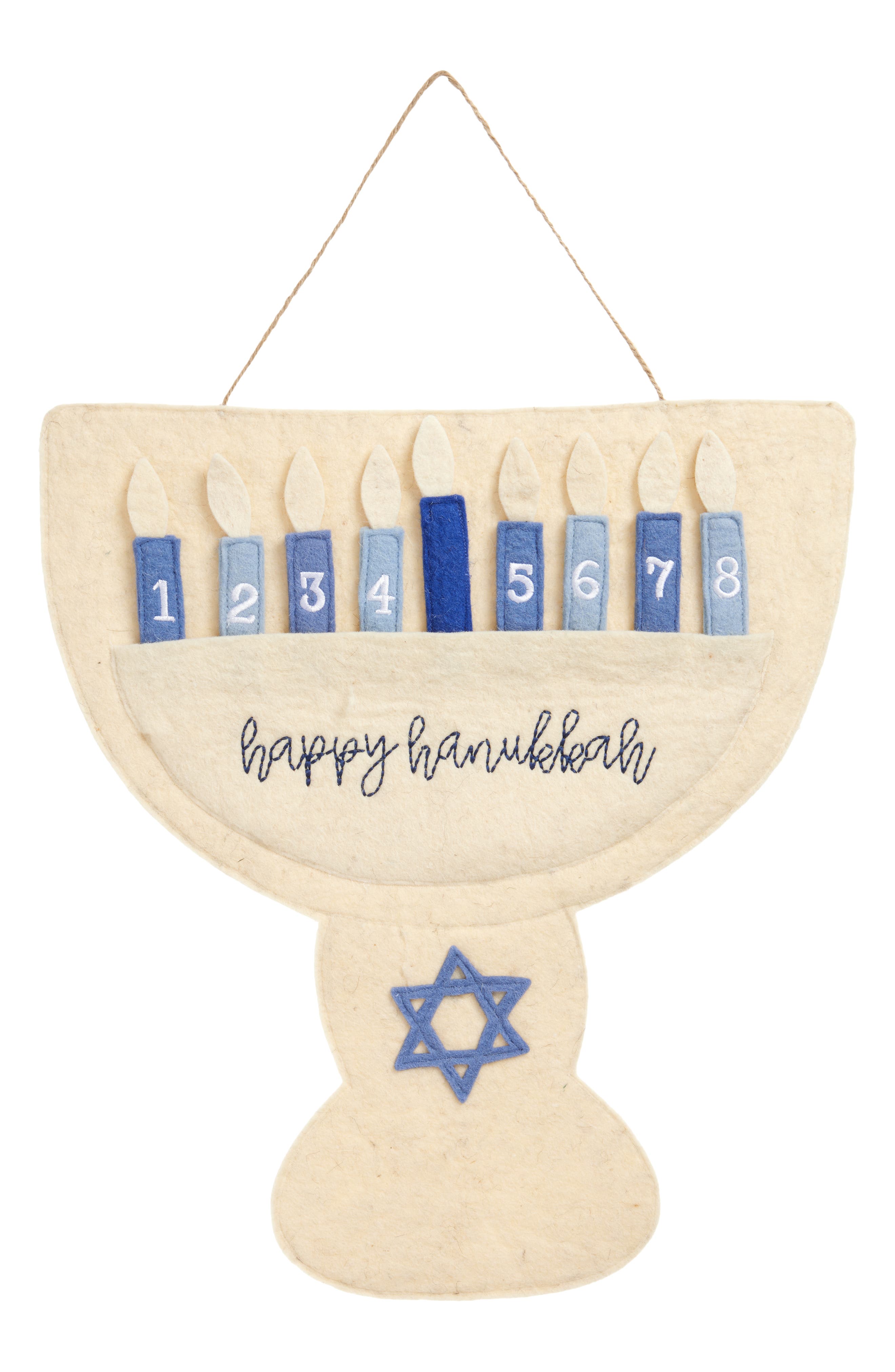 Mud Pie Menorah Hanukkah Countdown Wall Hanging in White 