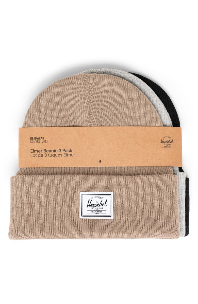 Herschel Supply Co. Elmer 3-Pack Cuffs Beanies, Alternate, color, Light Grey/ Beige/ Black