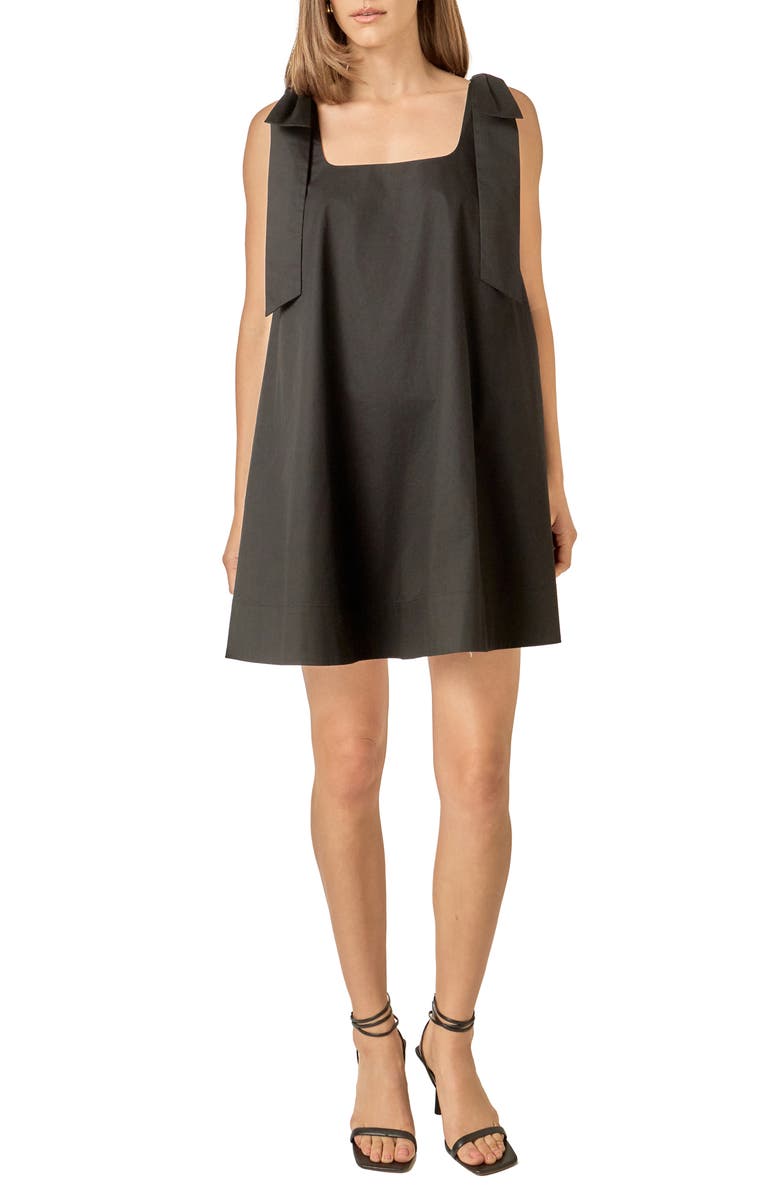 English Factory Bow Shoulder Sleeveless Cotton Minidress, Main, color, Black