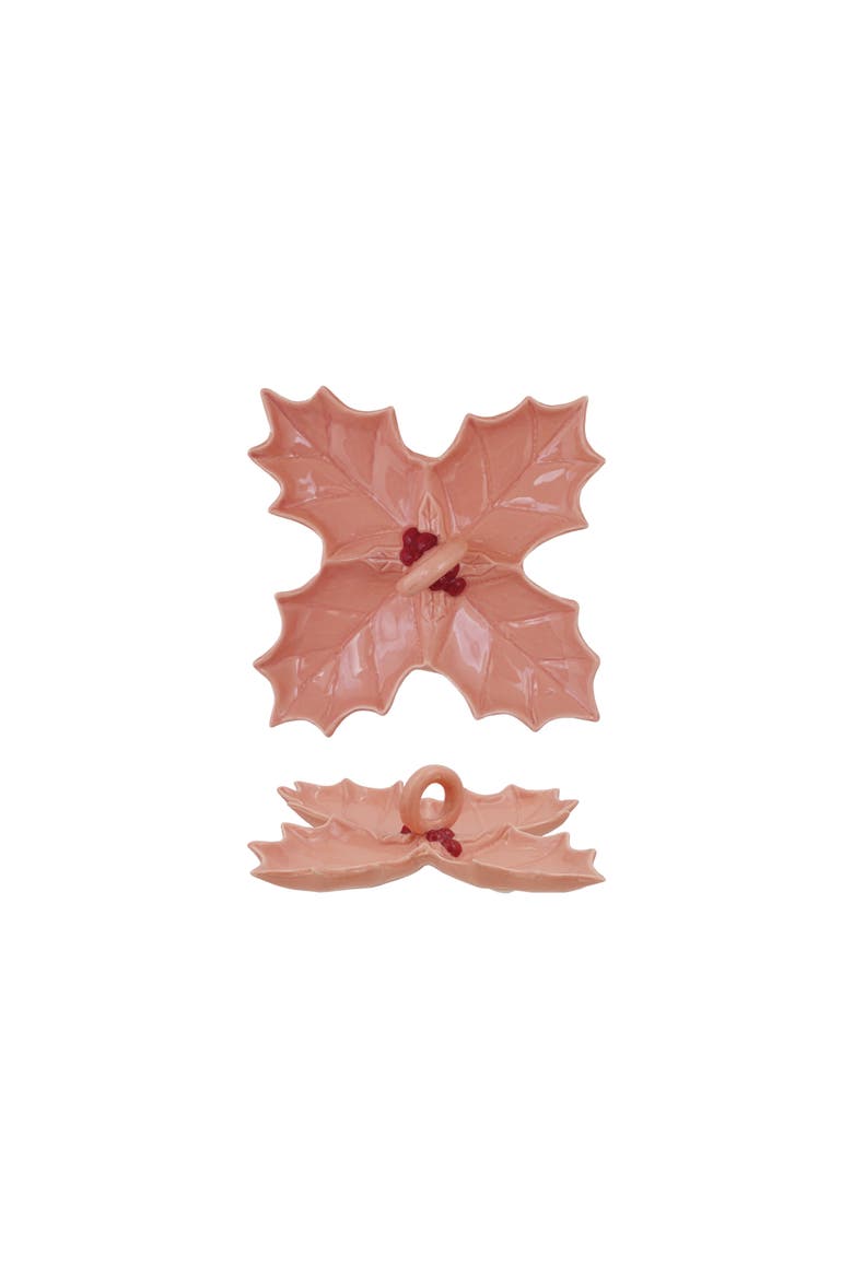Dolomite Holly Leaf Divided Dish, Alternate, color, Red and Pink