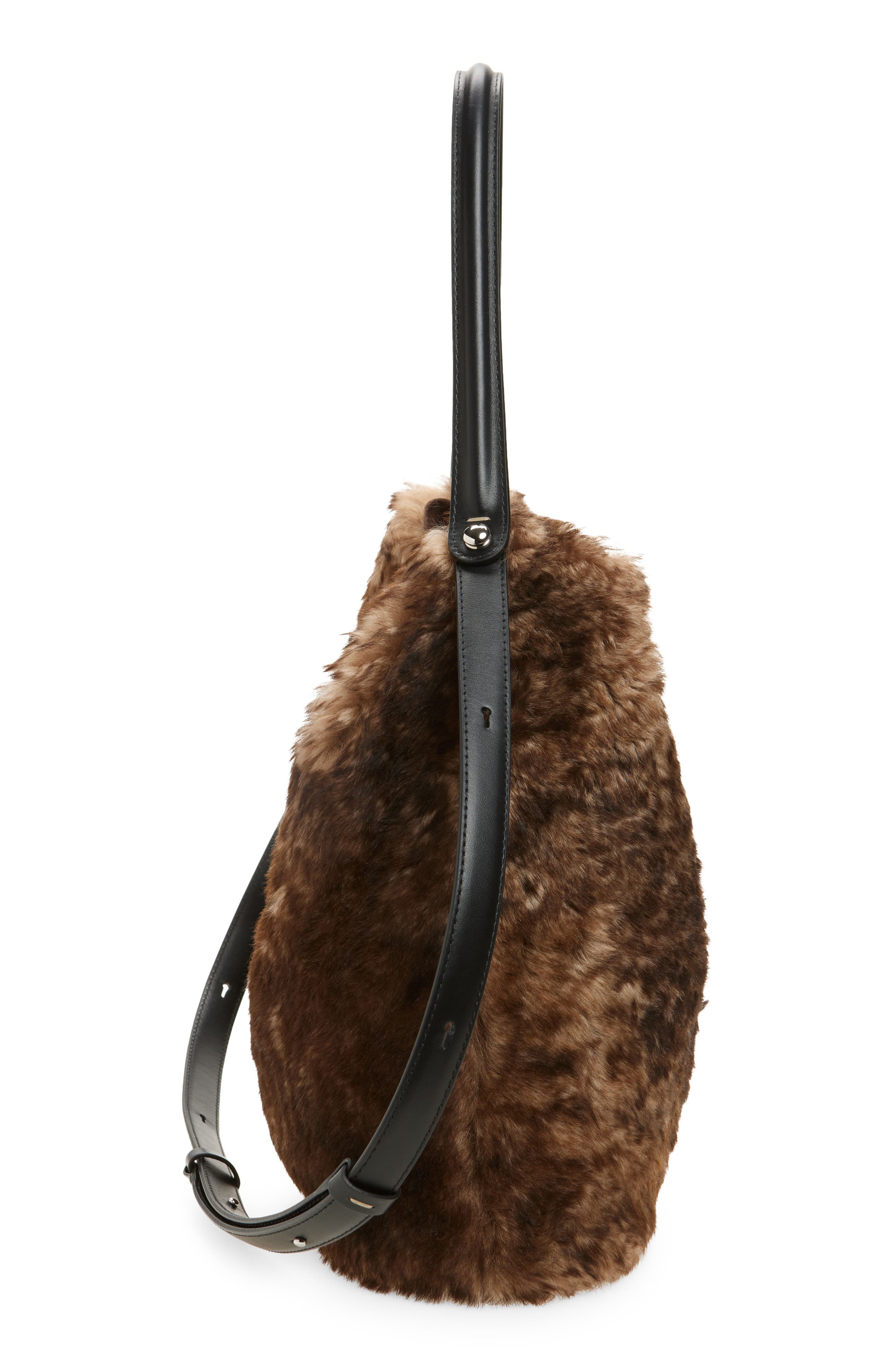 Maison Margiela Dress-age Leather 
Genuine Shearling Hobo Bag, Alternate, color, Bleached Brown/ Black