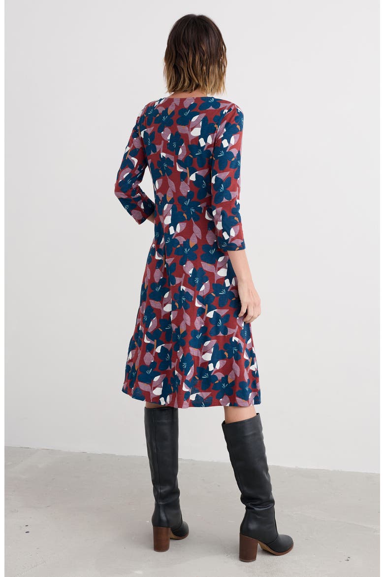 Enor Print Organic Cotton Fit & Flare Dress, Alternate, color, MACRO FLOWER BURGUNDY