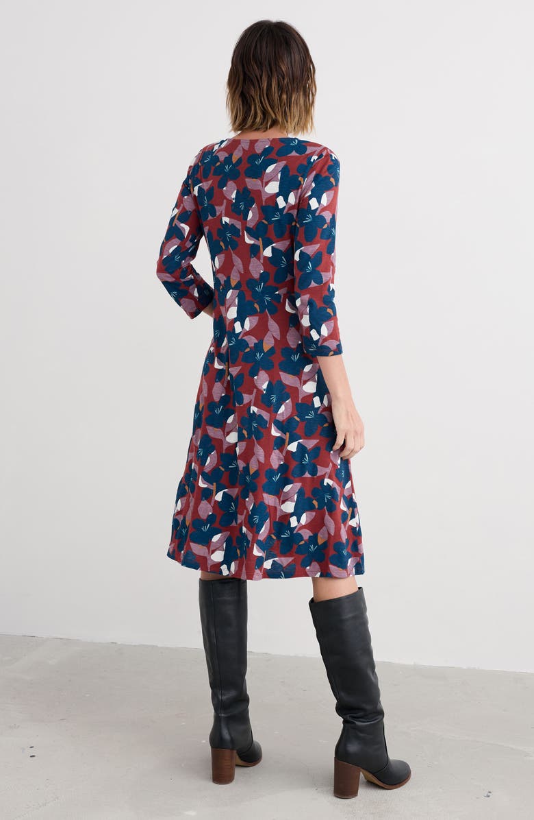 Seasalt Cornwall Enor Print Organic Cotton Fit & Flare Dress, Alternate, color, Macro Flower Burgundy