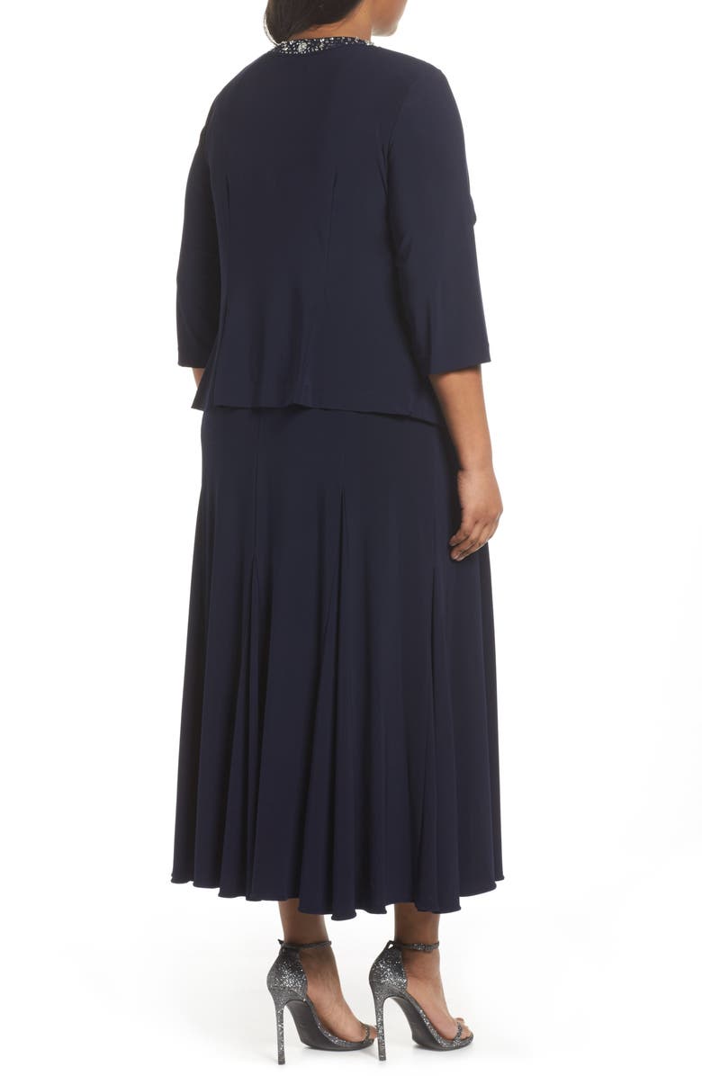 Alex Evenings Beaded Dress & Jacket, Alternate, color, Navy