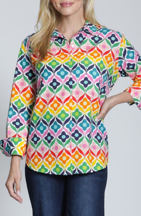Print Cotton Button-Up Shirt