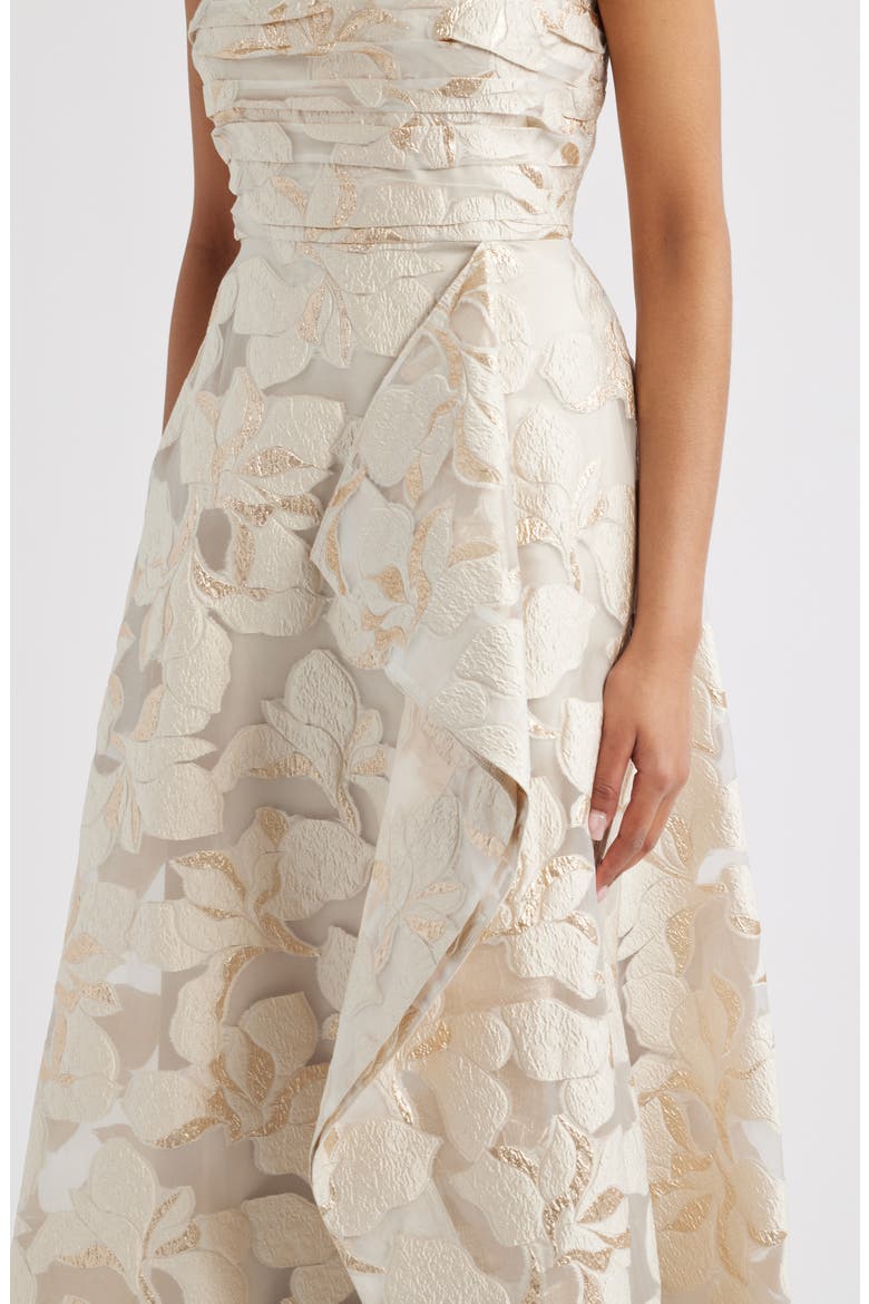 Metallic Floral Jacquard Strapless Gown, Alternate, color, PEARL