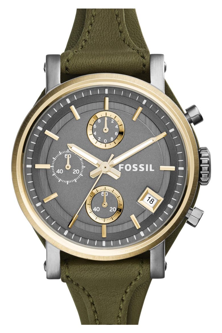 'Original Boyfriend' Chronograph Leather Strap Watch, 38mm (Nordstrom Exclusive), Main, color, GREEN/ GOLD