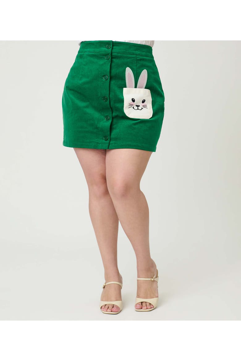 Plus Size Kitschy Shaped Pocket Match Game Mini Skirt, Alternate, color, Green W/ Bunny Pocket