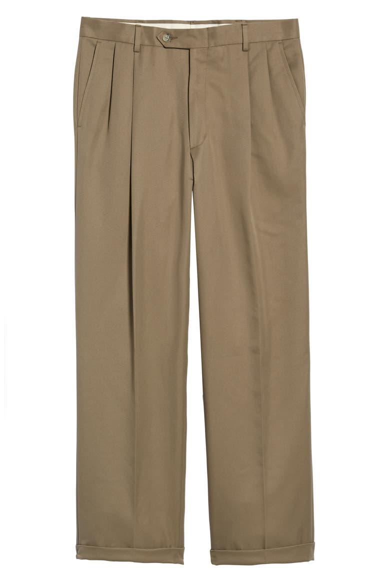 Classic Fit Pleated Microfiber Performance Trousers, Alternate, color, GREEN