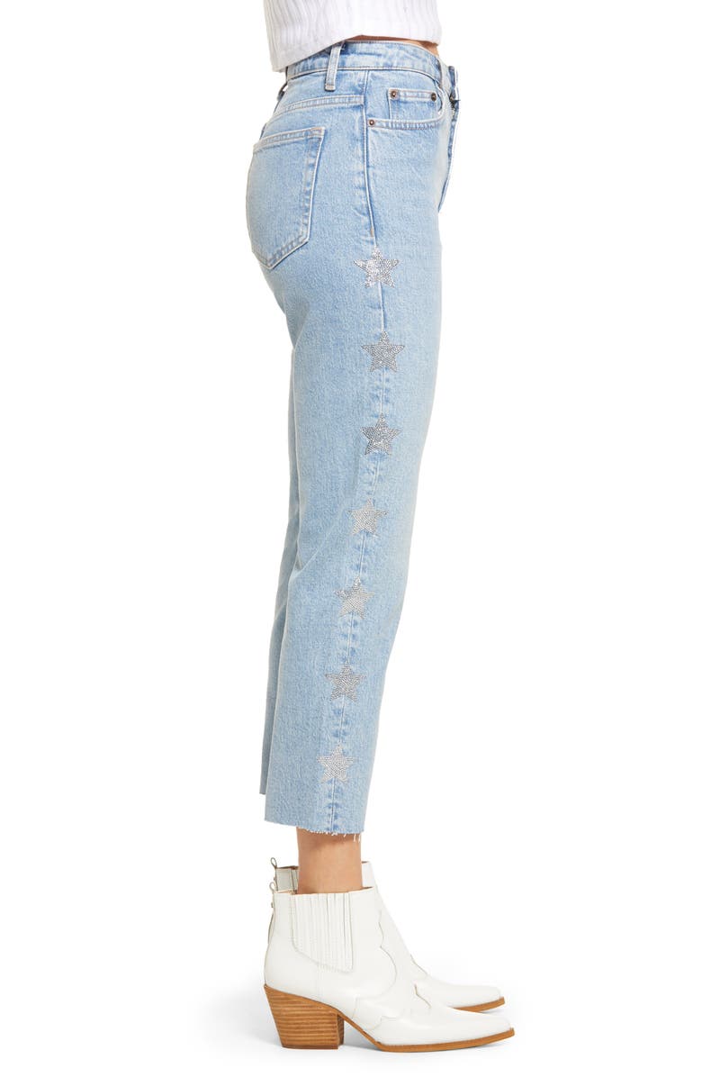 Topshop Bleach Diamante Star Straight Leg Jeans, Alternate, color, 