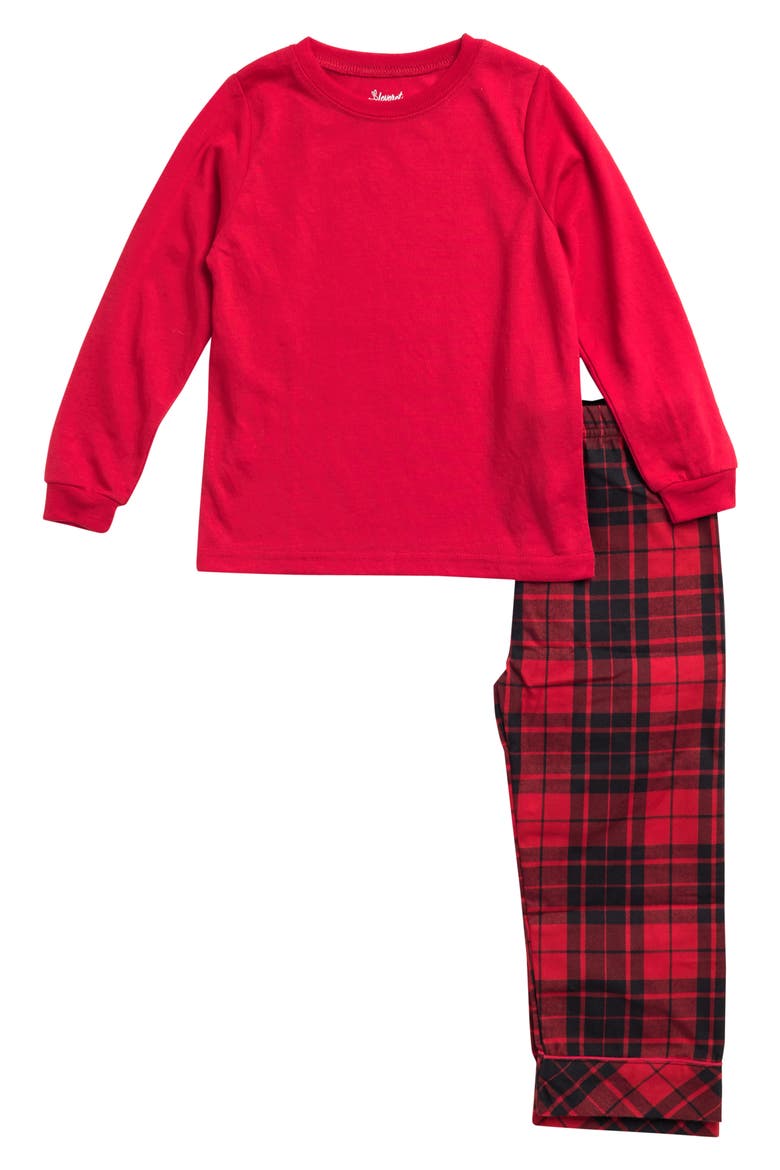 Kids Flannel Printed Holiday Pajama Set, Main, color, RED