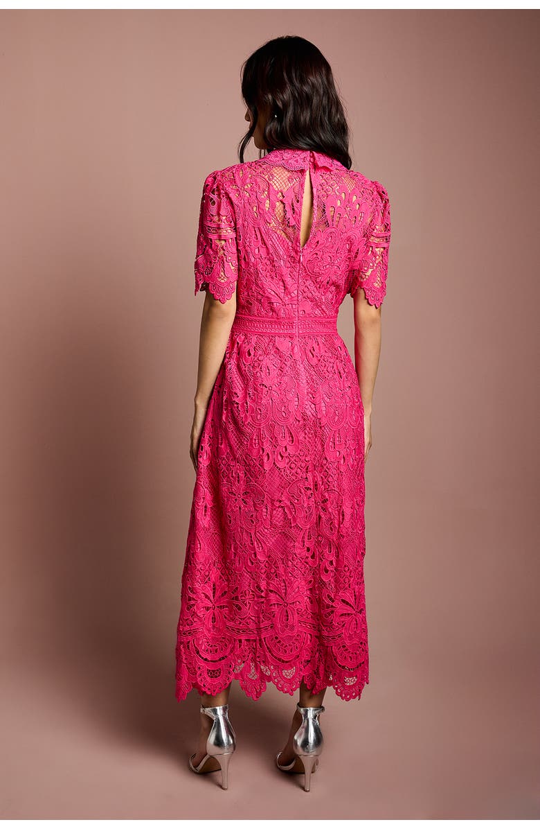 Coast Short Sleeve Collared Lace Midi Dress, Alternate, color, Raspberry