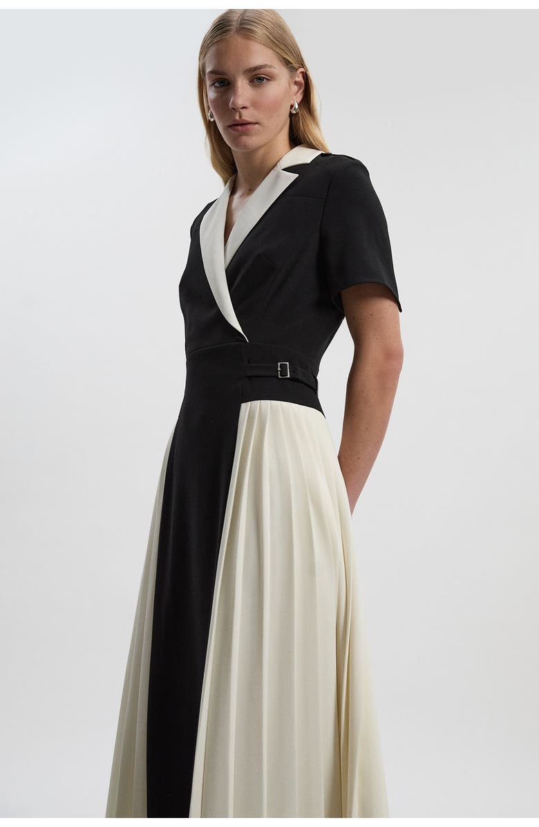 Karen Millen Tailored Crepe Pleated Midi Shirt Dress, Alternate, color, Mono