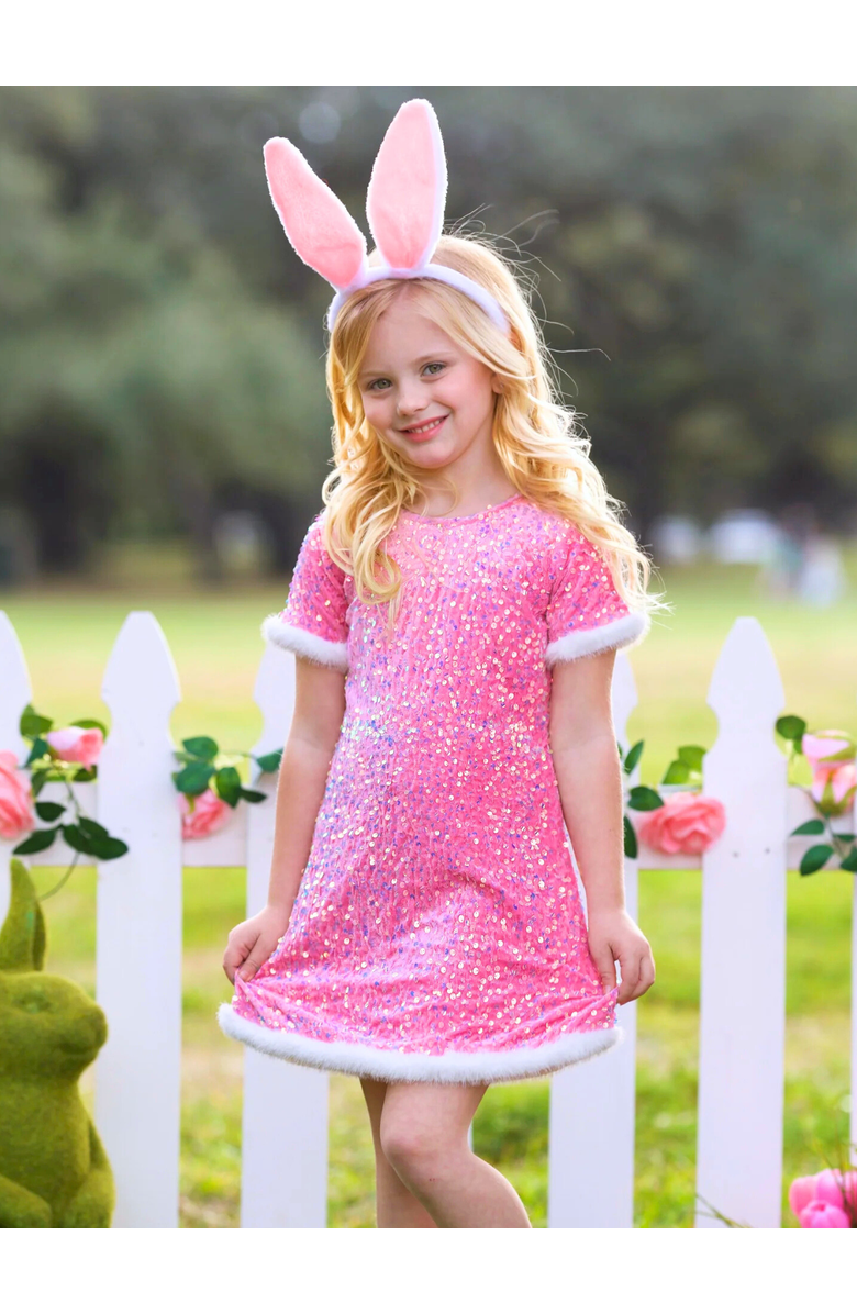 Mia Belle Girls Girls Sparkle & Hop Sequined Fur Easter Dress, Alternate, color, Pink