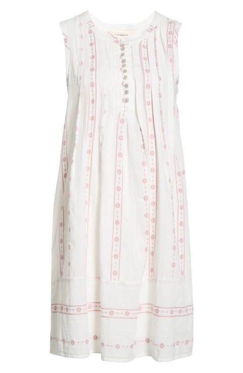 Sleeveless Embroidered Pintuck Dress