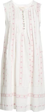 Lucky Brand Sleeveless Embroidered Pintuck Dress