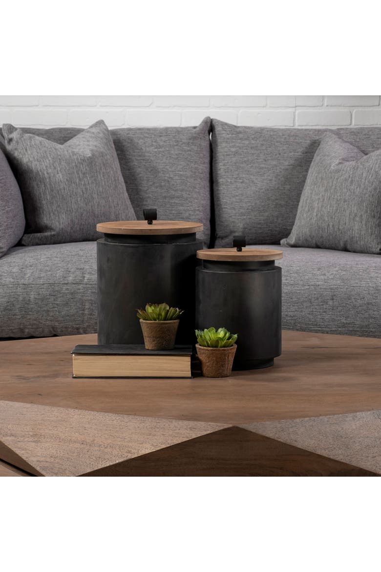 Cyril Set of 2 Metal W/ Wood Lids Jars, Alternate, color, Black