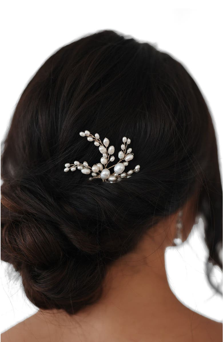Untamed Petals Poetry Freshwater Pearl Hair Pin, Alternate, color, Gold