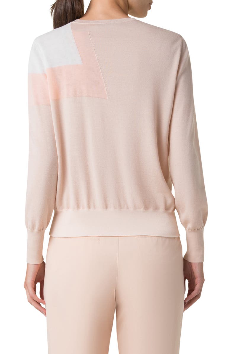 Akris Intarsia Trapezoid Cotton & Silk Blend Sweater, Alternate, color, Seashell