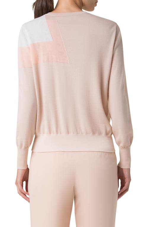 Shop Akris Intarsia Trapezoid Cotton & Silk Blend Sweater In Seashell