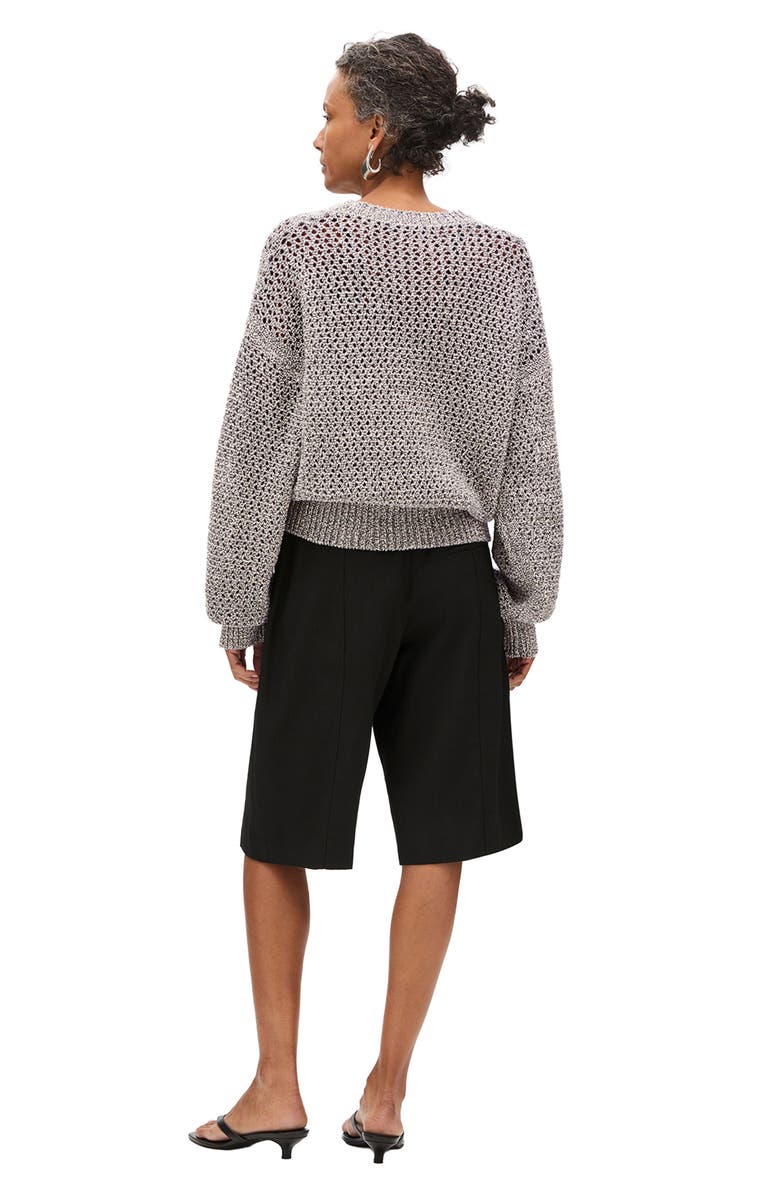 Another Tomorrow Open  Knit Crewneck, Alternate, color, Black Ecru