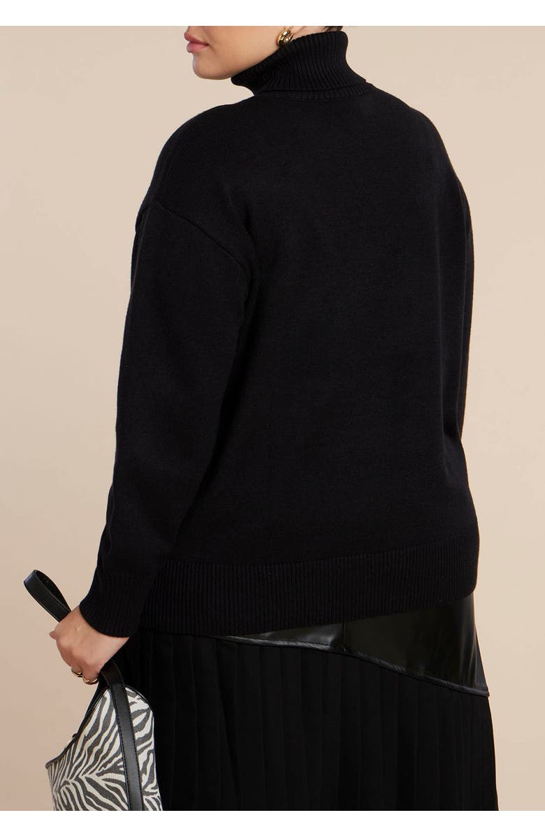 ELOQUII Faux Leather Pocket Turtleneck Sweater, Alternate, color, Black Onyx