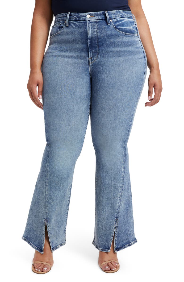 Good American Good Legs Twisted Slit High Waist Flare Jeans, Alternate, color, 