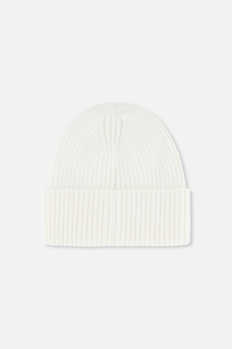 Ribbed Folded Cuff Faux Leather Patch Knit Hat, Alternate, color, Off-White
