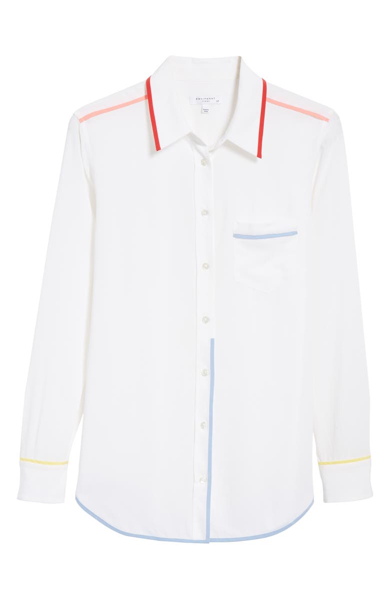 Equipment Stripe Trim Silk Top, Alternate, color,